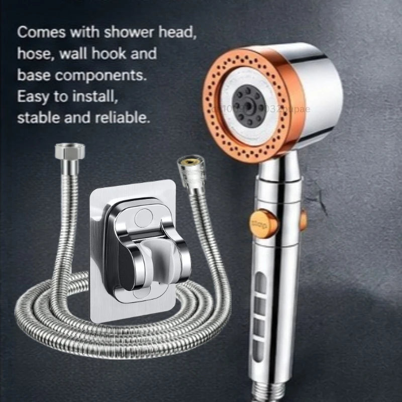 High Pressure Shower Head with Filter 3 Spray Modes Adjustable Large Flow One-Click Stop Water Saving Showerhead for Bathroom