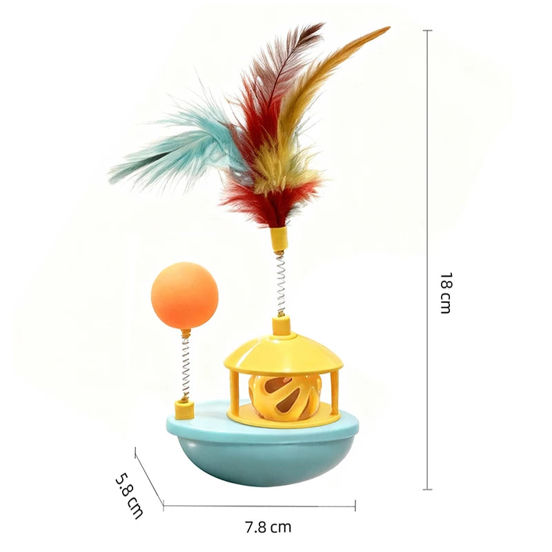 Interactive Cat Tumbler Toy with Bell Ball Funny Pet Feather Toy for Cats Kitten Turntable Toy Cat Accessories
