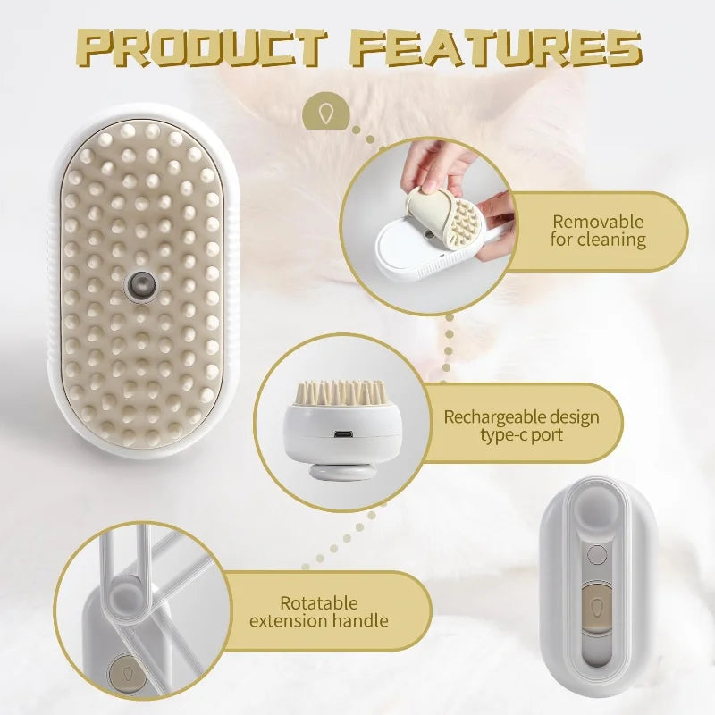 3in1 Steam Brush Steam Cats Comb Water Steam Cat Brush Electric Spray Hair Brushes Cats Massage Grooming  Hair Removal Comb
