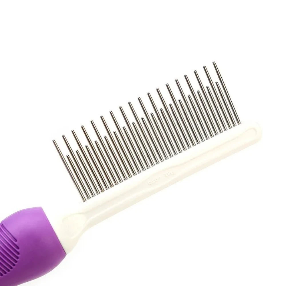 Peigne violet pour chiens et chats avec dents en acier inoxydable à poils longs et courts pour éliminer les nœuds et les emmêlements