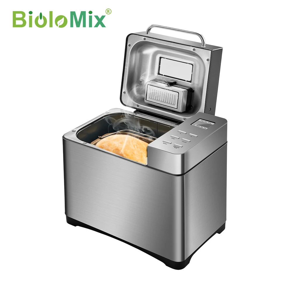 Biolomix 1KG 19-in-1 RVS Automatische Broodbakmachine 650W Programmeerbaar met Fruit- en Notendispenser Keukenapparaat