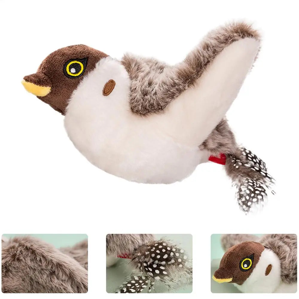 Cat Toy Bird Sparrow Catnip Toys Simulation Bird Toy Interactive Cat Toys Flapping Chirping Cat Enrichment Toys with 3 Modes USB