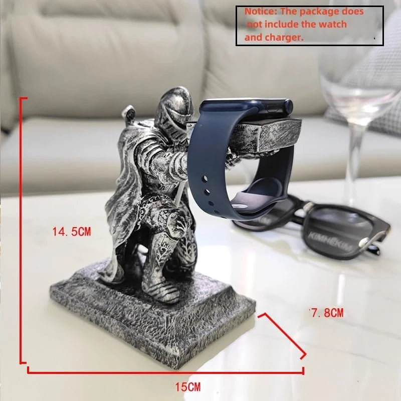 Watch Stand Charging Dock for Apple Watch, Cartoon Charging Desktop Bracket Smartwatch Holder，Black Warrior Figurine Support
