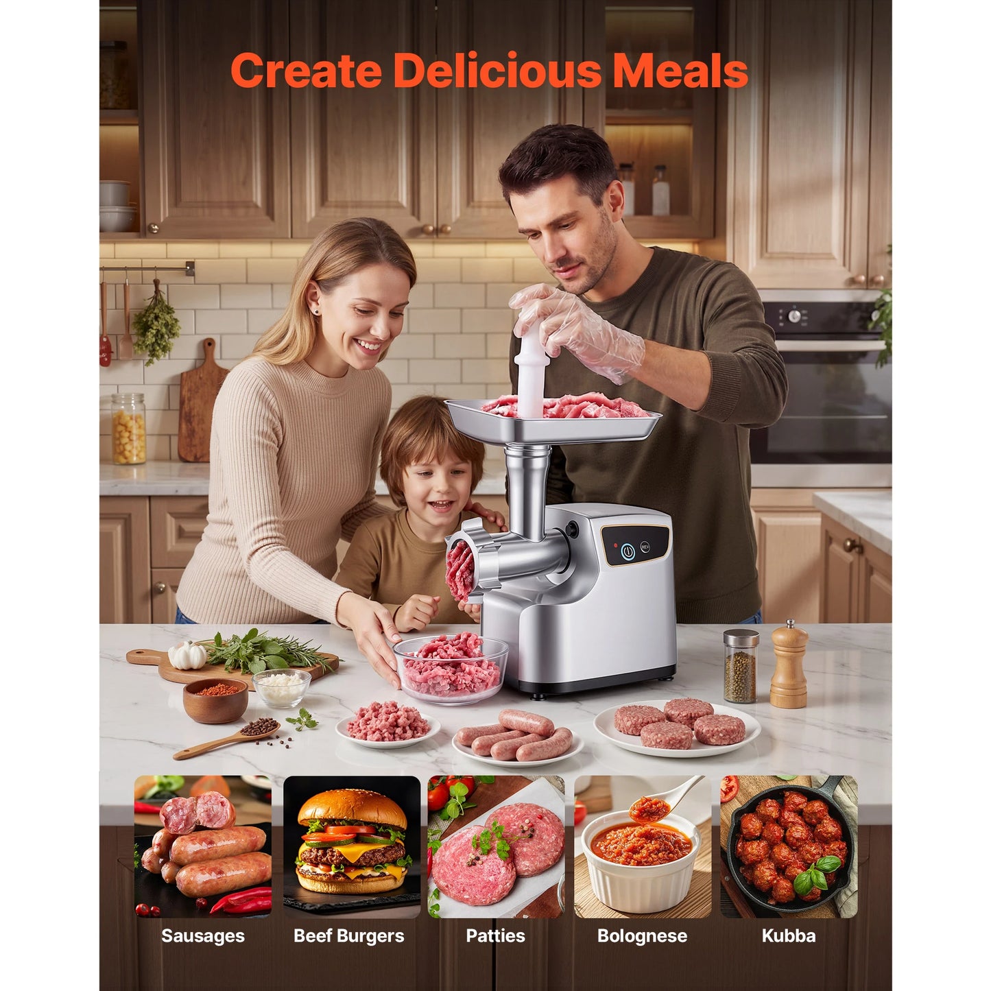 SucceBuy Electric Meat Grinder #8/#12 Meat Mincer with Grinding Plates 700W/0.77HP / 750W/1HP Sausage Stuffer Maker for Kitchens