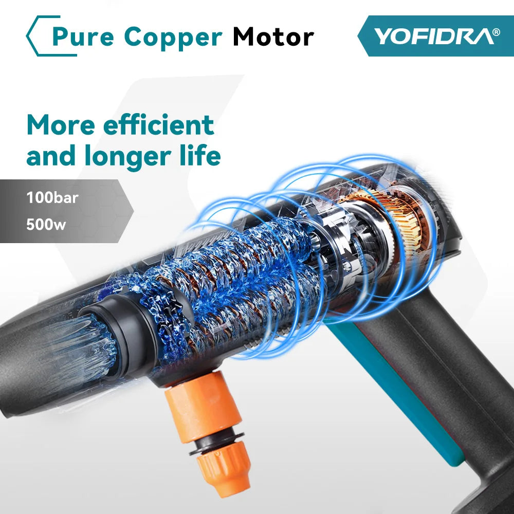 YOFIDRA 6 IN 1 100Bar Electric Water Spray Gun with 22L Foldable Water Bucket Home Car Washing Machine for Makita 18V-21V Battery Pin