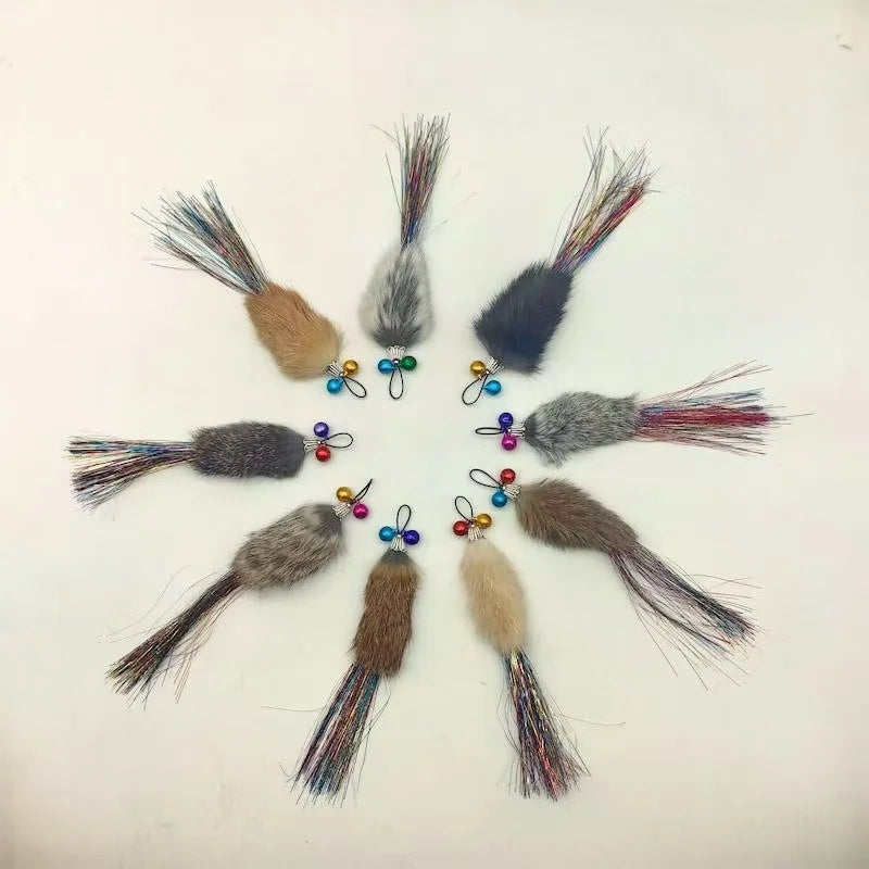 Lot de 3/5 têtes de rechange en peluche imitation poils de lapin pour jouet canne à chat