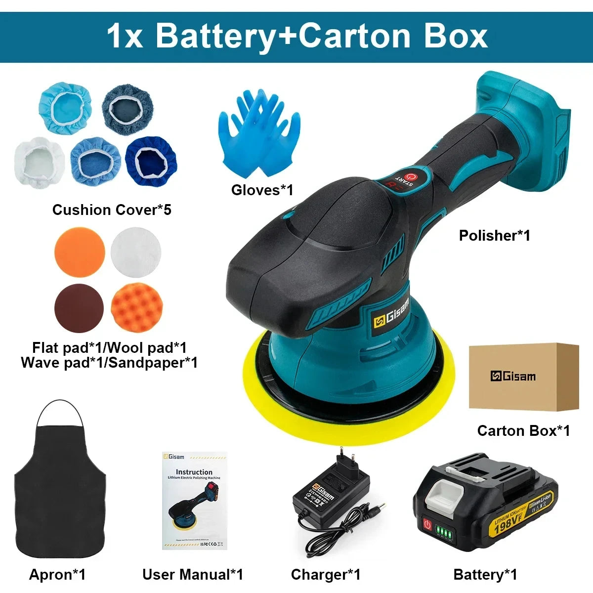 Polisseuse de voiture sans fil Gisam, 8 vitesses réglables, outil électrique pour cirage, ponçage et lustrage, compatible avec batterie Makita 18V