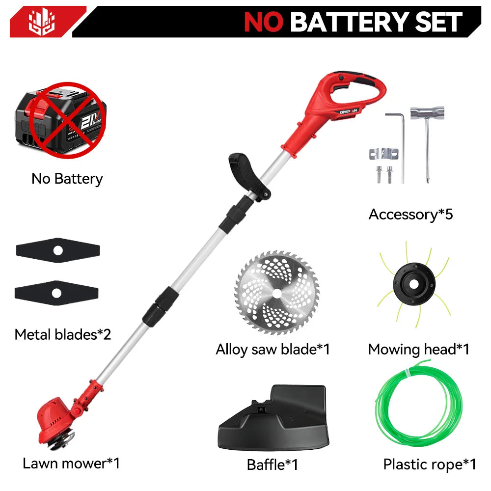 ONEVAN 10-inch borstelloze elektrische grasmaaier snoerloos 36000 tpm grassnijder in lengte verstelbaar tuingereedschap voor Makita 18V-accu