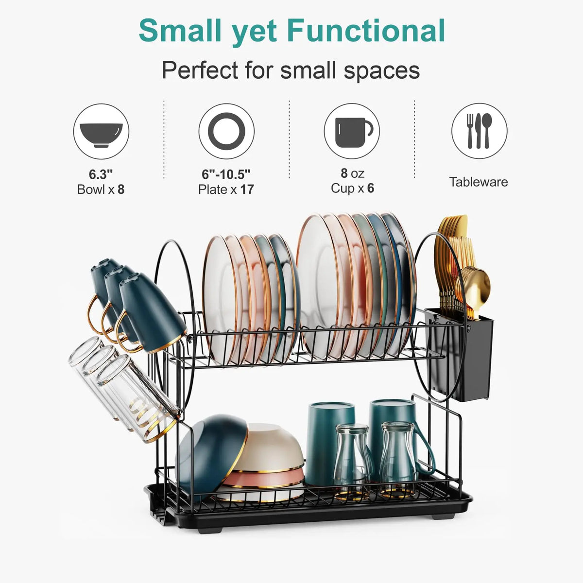 Dish Drying Rack - 2 Tier Small Dish Racks for Kitchen Counter with Drainboard,Multifunctional  Drainer for Kitchen Organization