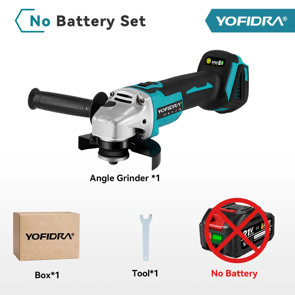 YOFIDRA Meuleuse d'angle électrique sans balais 125 mm à 4 vitesses pour le meulage, le polissage et la coupe de métal et de bois, outil électrique compatible avec batterie Makita