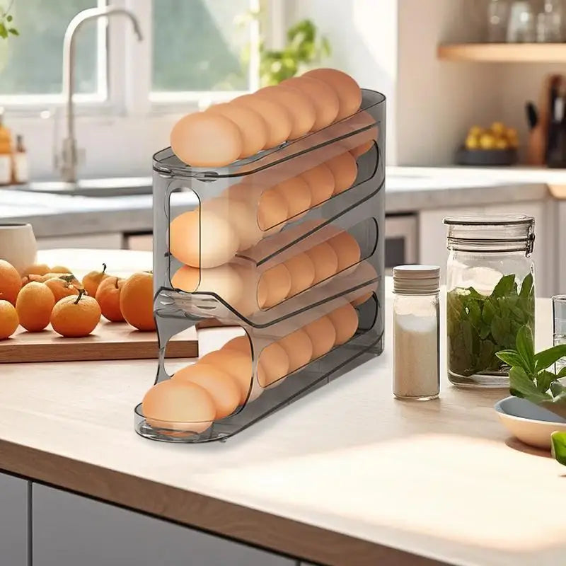 Egg Storage Box 4 Layers Automatic Egg Rack Rolling Egg Holder Food Grade Space-Saving Egg Organizer Large Capacity Egg