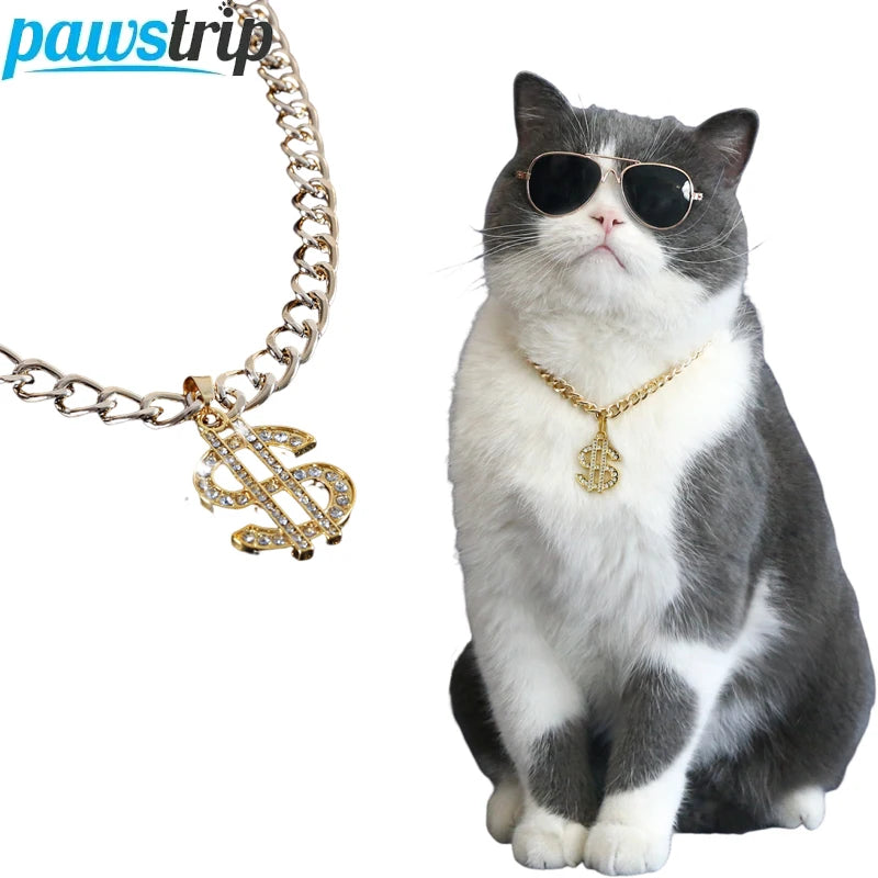 Luxury Pet Necklace for Cats Small Dogs Dollar Shape Cat Necklace Adjustable  Puppy Kitten Collar Pet Cosplay Necklace