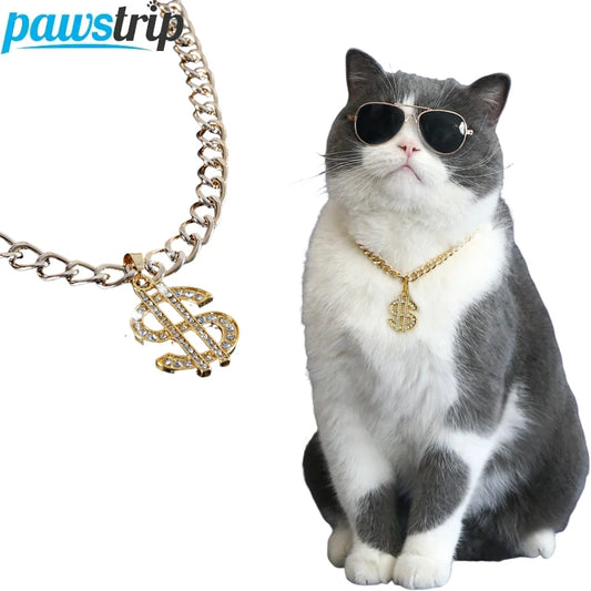 Luxury Pet Necklace for Cats Small Dogs Dollar Shape Cat Necklace Adjustable  Puppy Kitten Collar Pet Cosplay Necklace
