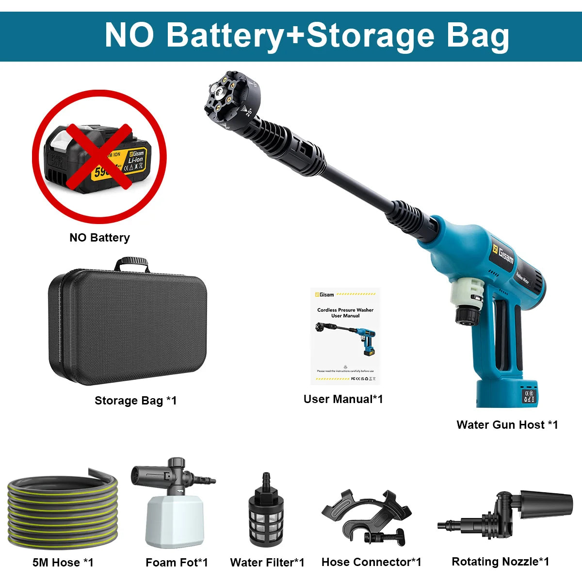 Gisam 250Bar Brushless High Pressure Washer 4 Gears Cordless Household Car Garden Cleaning Power Tool For Makita 18V Battery Pin