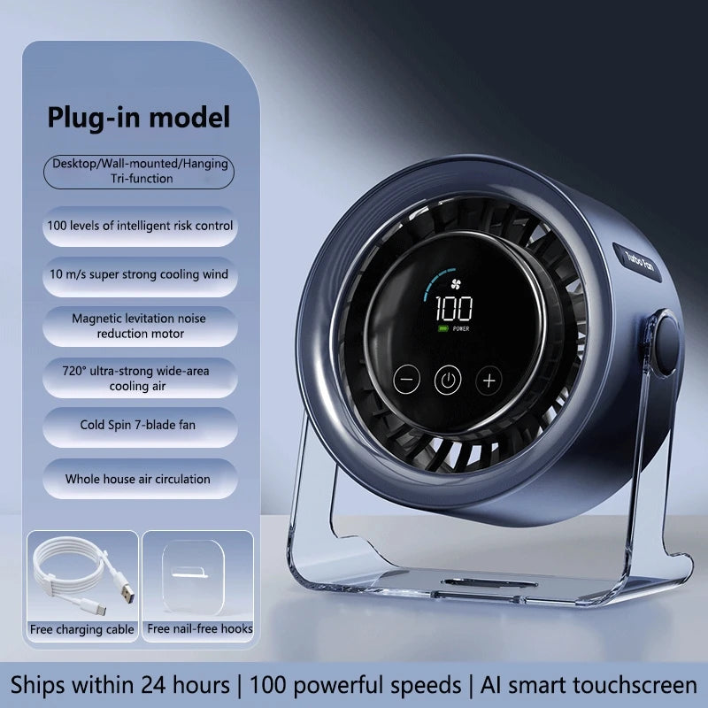 Bureauventilator voor circulatie, wandmontage, kleine oplaadbare USB-ventilator, stil, superkrachtige koude wind, nieuwe energie, kantoorventilator