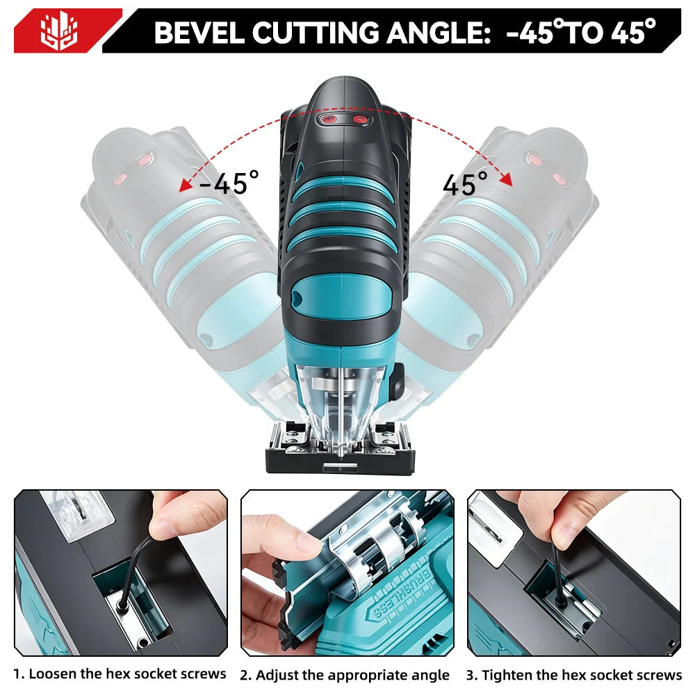 Scie sauteuse électrique sans fil sans balais ONEVAN 3500 tr/min, 1000W, outil de découpe pour travail du bois, compatible avec batterie Makita 18V
