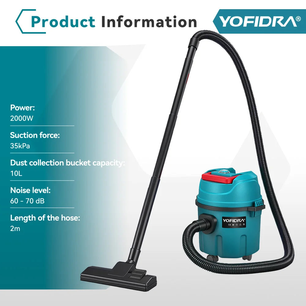 YOFIDRA 3IN1 35kPa Electric Wet & Dry Vacuum Cleaner Wireless Home Car Cleaner With 10L Portable  Tank For Makita Battery Pin