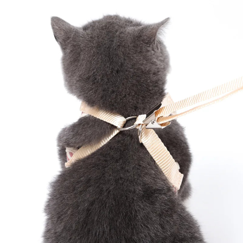Striped Adjustable Cat Harness Leash Escape Proof Pet Harness for Cats Small Dogs Outdoor Walking Cat Harness with Bowknot