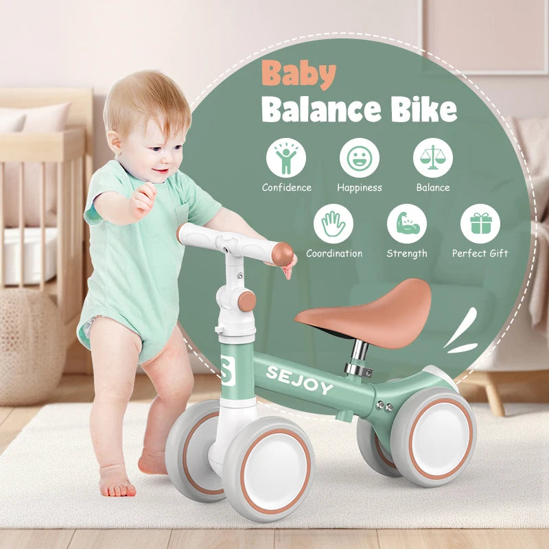 Sejoy Baby Balance Bike for Toddlers, Adjustable 4-Wheel Bicycle for Outdoor Fun (10-36 Months) - Quality Shopping Centre