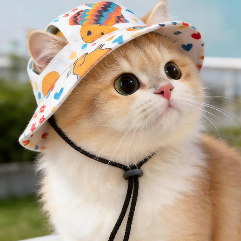 djustable Pet Dog Sun Hat Cute Printed Cat Bucket Hat for Lightweight Pet  Cap for Small Medium Dogs Cats Outdoor Pet Cap