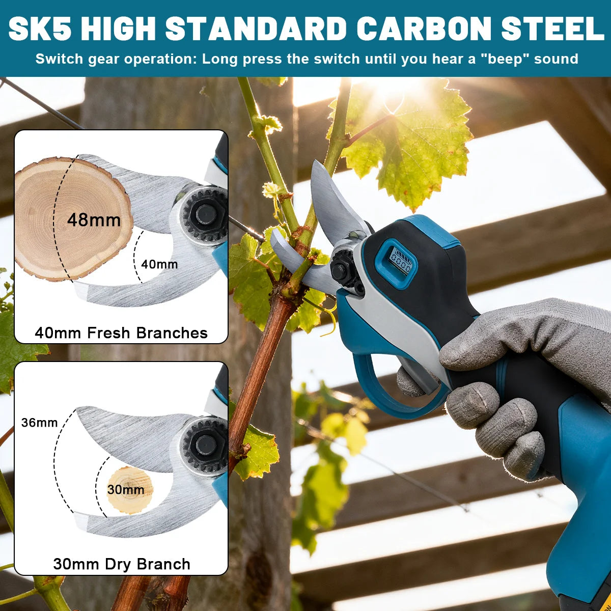 Sécateur électrique Gisam 1000W 40mm, outil de taille sans fil sans balai pour branches d'arbre, compatible avec les batteries Makita 18V