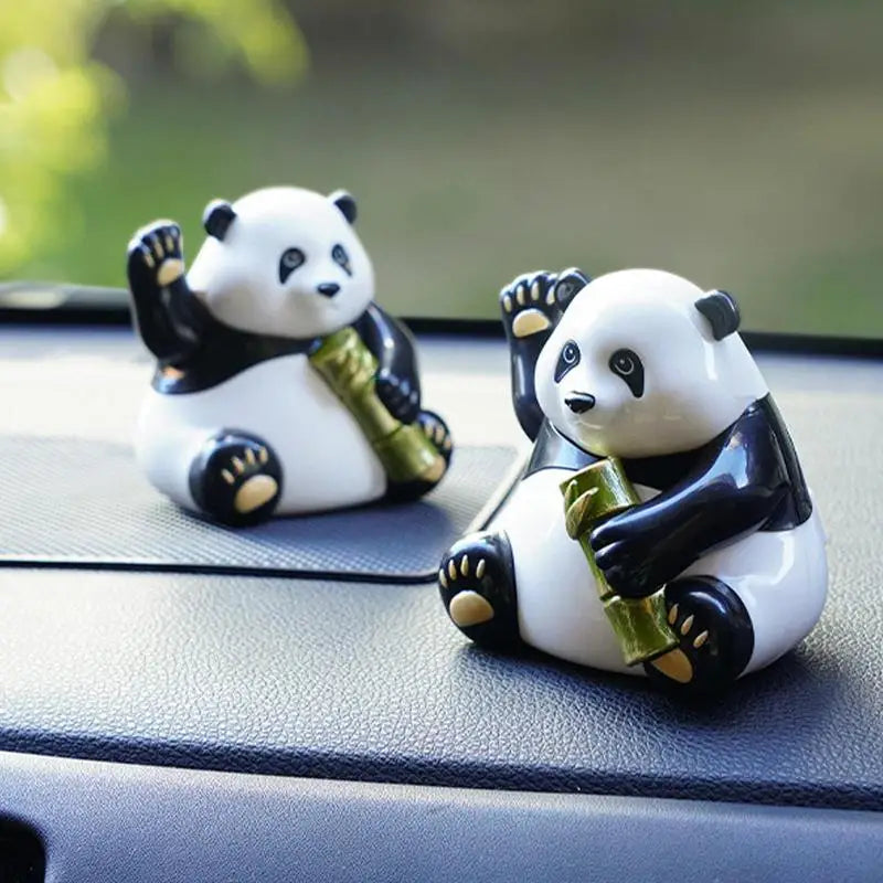 Dashboard Bobblehead Solar Panda Bear Bobble Head Collectible Figurines Car Dashboard Decor Panda Desk Accessories For Office