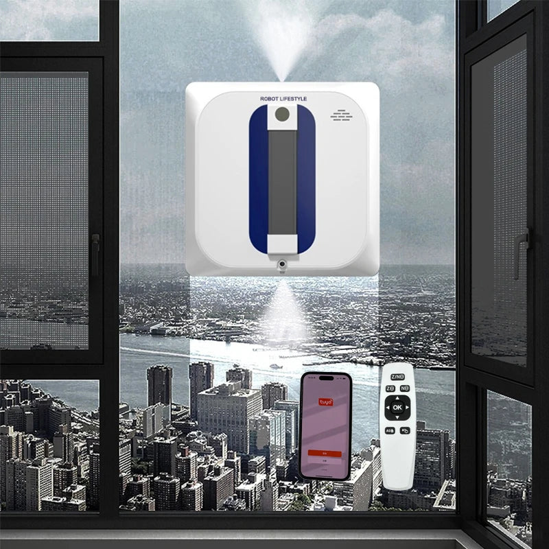 Robot Window Cleaner Automatic Water Spray Two Sides,Electric Glass Cleaners, 3200Pa High Suction Power, Remote Control