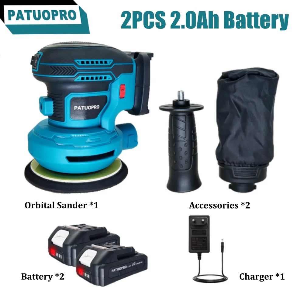 PATUOPRO Snoerloze elektrische excentrische schuurmachine met 6 snelheden, 125 mm, voor Makita 18V-accu