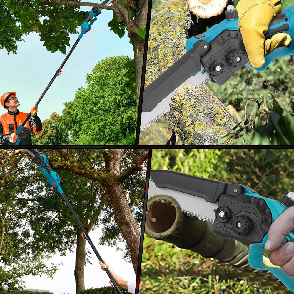 ONEVAN 8 inch borstelloze telescopische elektrische stokkettingzaag met oliepomp, takkenzaag voor hooggelegen takken, tuingereedschap voor 18V-accu
