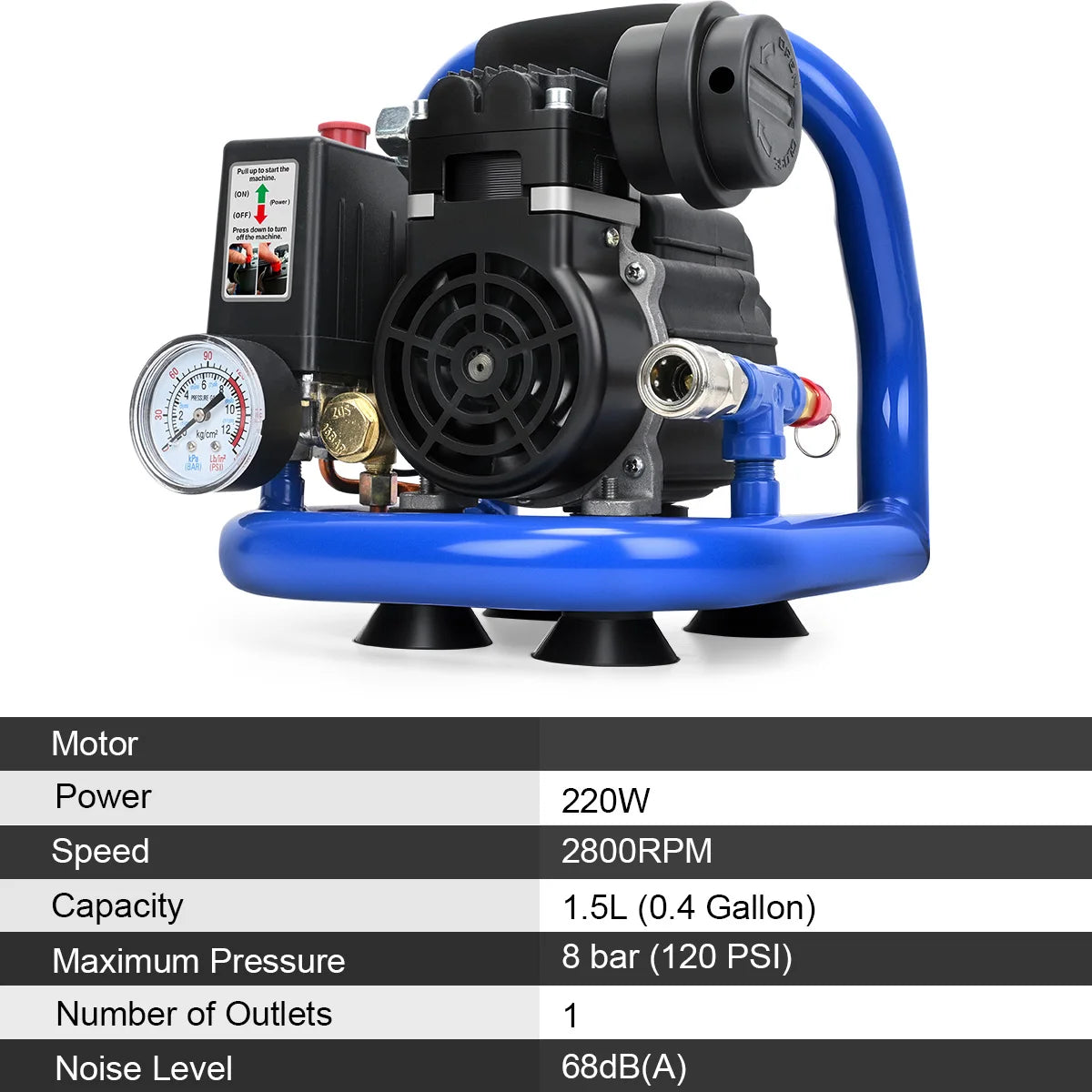 Compresseur d'air électrique Gisam 1,5 L, 8 bars, 120 PSI, sans huile, portable, pour réparation, gonflage de pneus, peinture automobile, bricolage, outil haute puissance pour batterie Makita 18 V