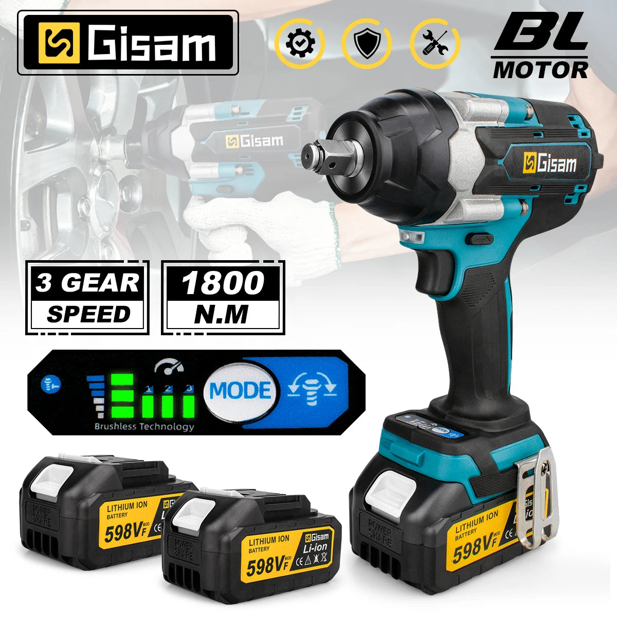 1800 N.m koppel borstelloze elektrische slagmoersleutel 1/2 inch lithium-ion accu snoerloze moersleutel gereedschap voor Makita 18V accu met pin