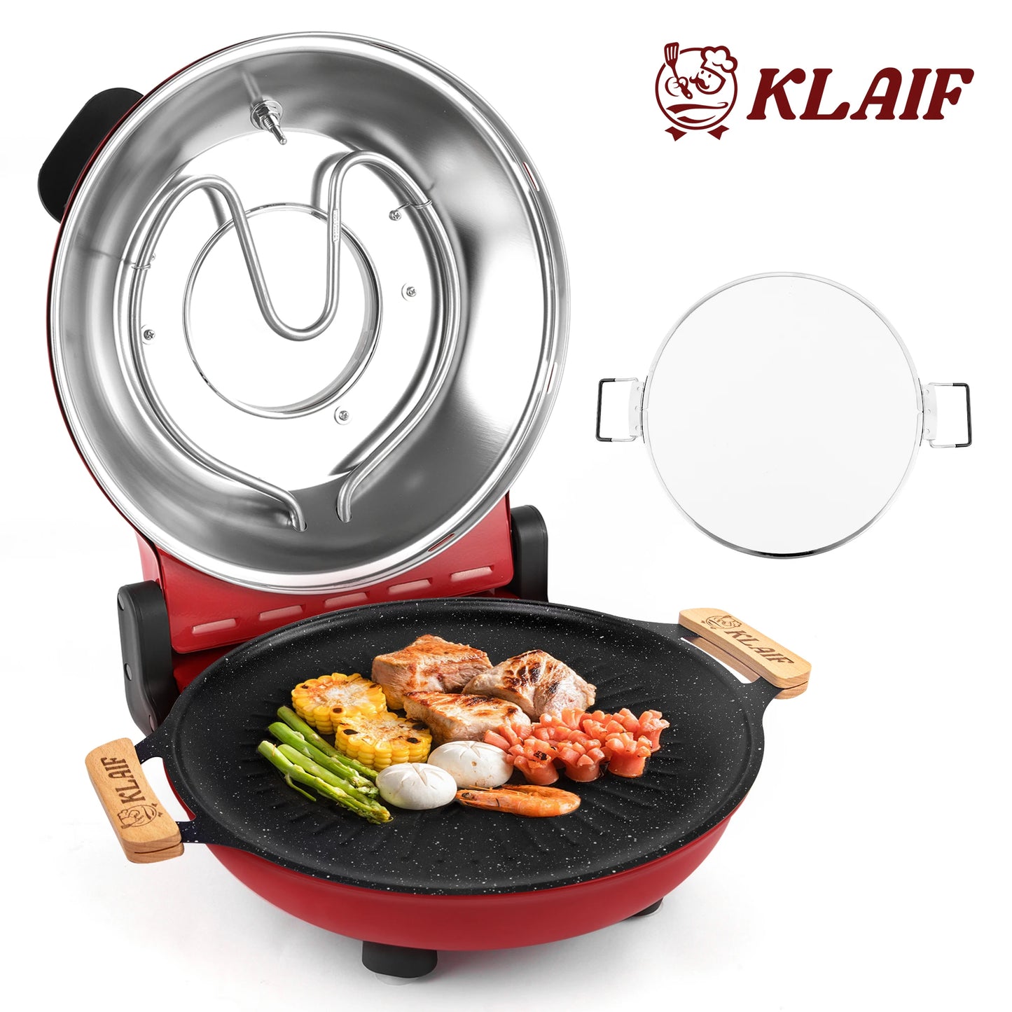 Dual Temp Control Pizza Oven with 420℃ Max Temp, 12" Pizza Stone & Mineral Stone Plate, Household Machine for Pizza and Steak
