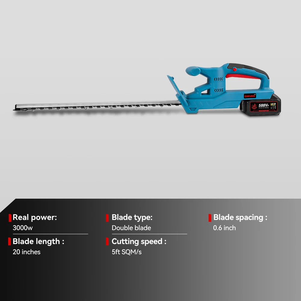 Taille-haie électrique ONEVAN 20 pouces, 3000 W, sans fil, scie d'élagage, tondeuse à gazon, outils de jardinage à batterie lithium-ion