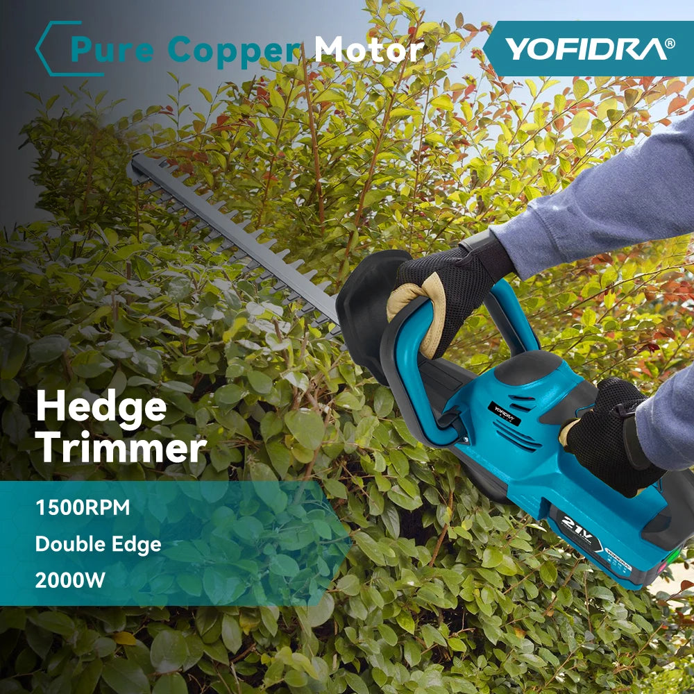 YOFIDRA 2000W 15000RPM Snoerloze Elektrische Heggenschaar Snoeizaag Grasmaaier Tuinonderhoud Elektrisch Gereedschap voor Makita Accu