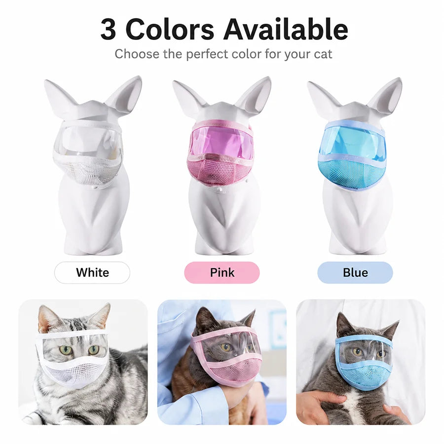 Cat Grooming Protective Mask Transparent Anti Bite Cat Muzzle Visor Face Shield for Nail Trimming Bathing Adjustable Velcro S M