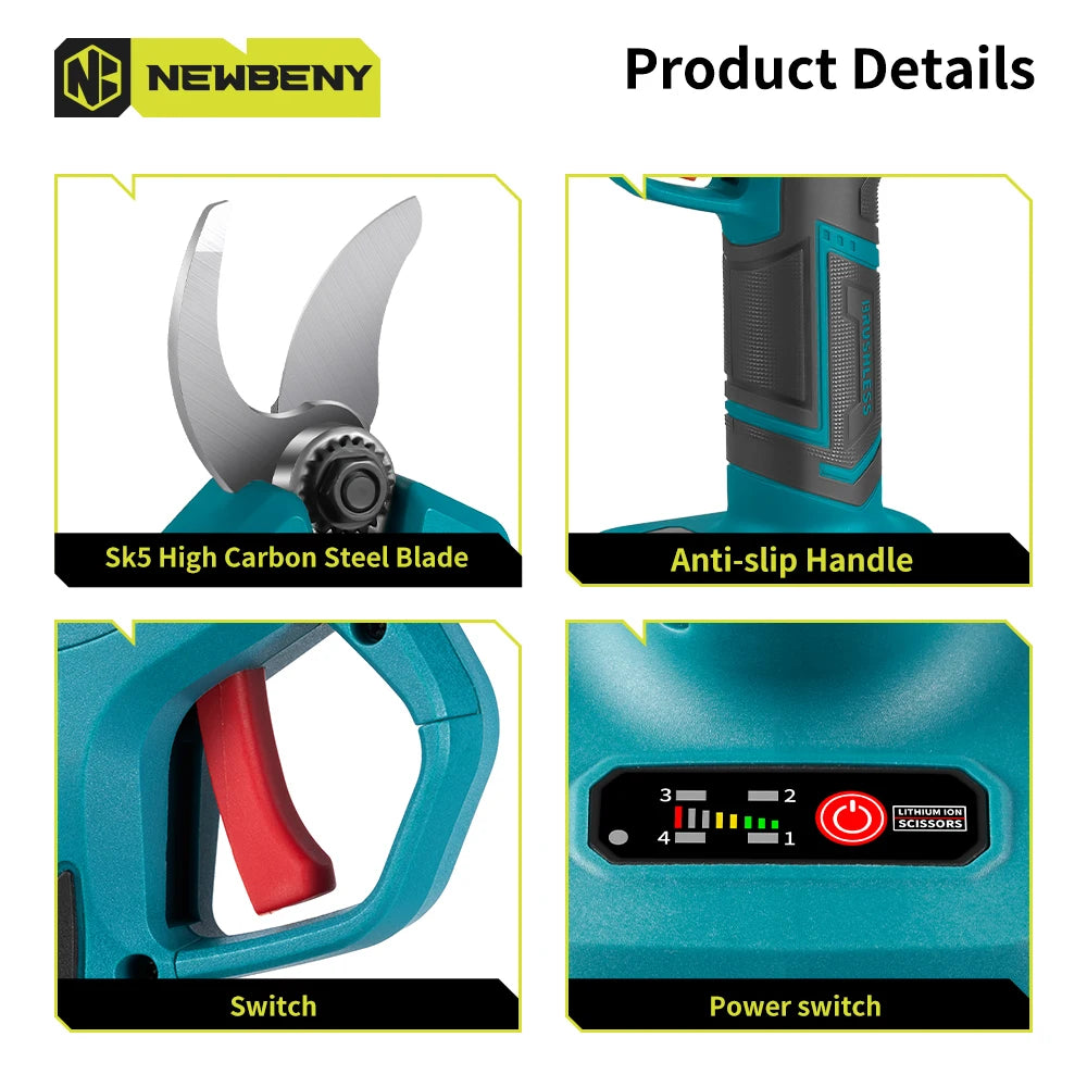 Sécateur électrique sans fil NEWBENY 30 mm, outil de taille pour branches d'arbres fruitiers, compatible avec batterie Makita