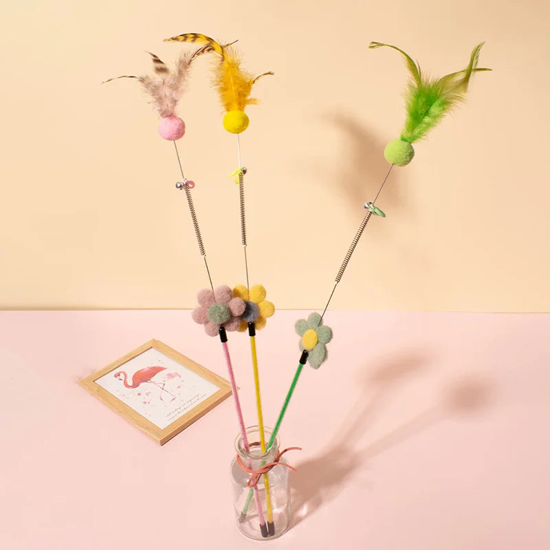 Interactive Cat Teaser Wand Toy Funny Cat Stick toys with Artificial Feather Pet Boredom Relief Toys for Cats Kitten Playing Toy