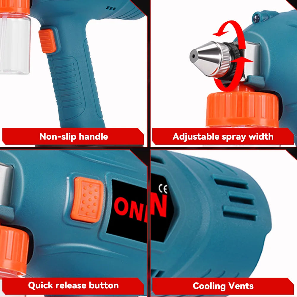 ONEVAN 100ML Electric Spray Gun Cordless Paint Sprayer Rechargeable Auto Furniture Steel Power Tools For Makita 18V Battery Pin