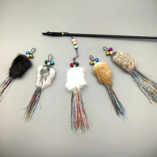 3/5pcs Plush Long Rabbit Hair Cat Toy Teaser Stick for Change Heads Pet Toys Wand Accessories