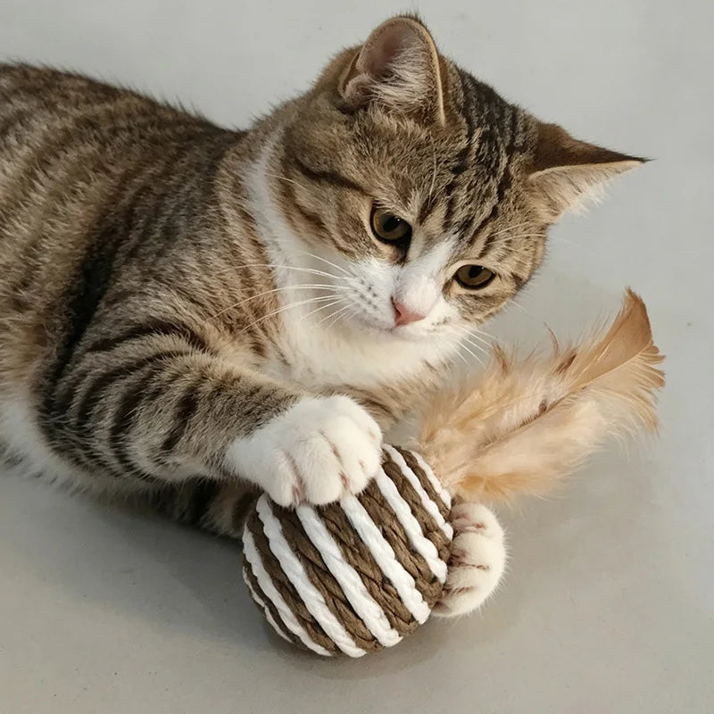 3/5/10 PCs Cat Feather Toys Interactive Cat Sisal Balls Funny Kitten Tease Toy Random Color Pet Cat Boredom Relief Toys