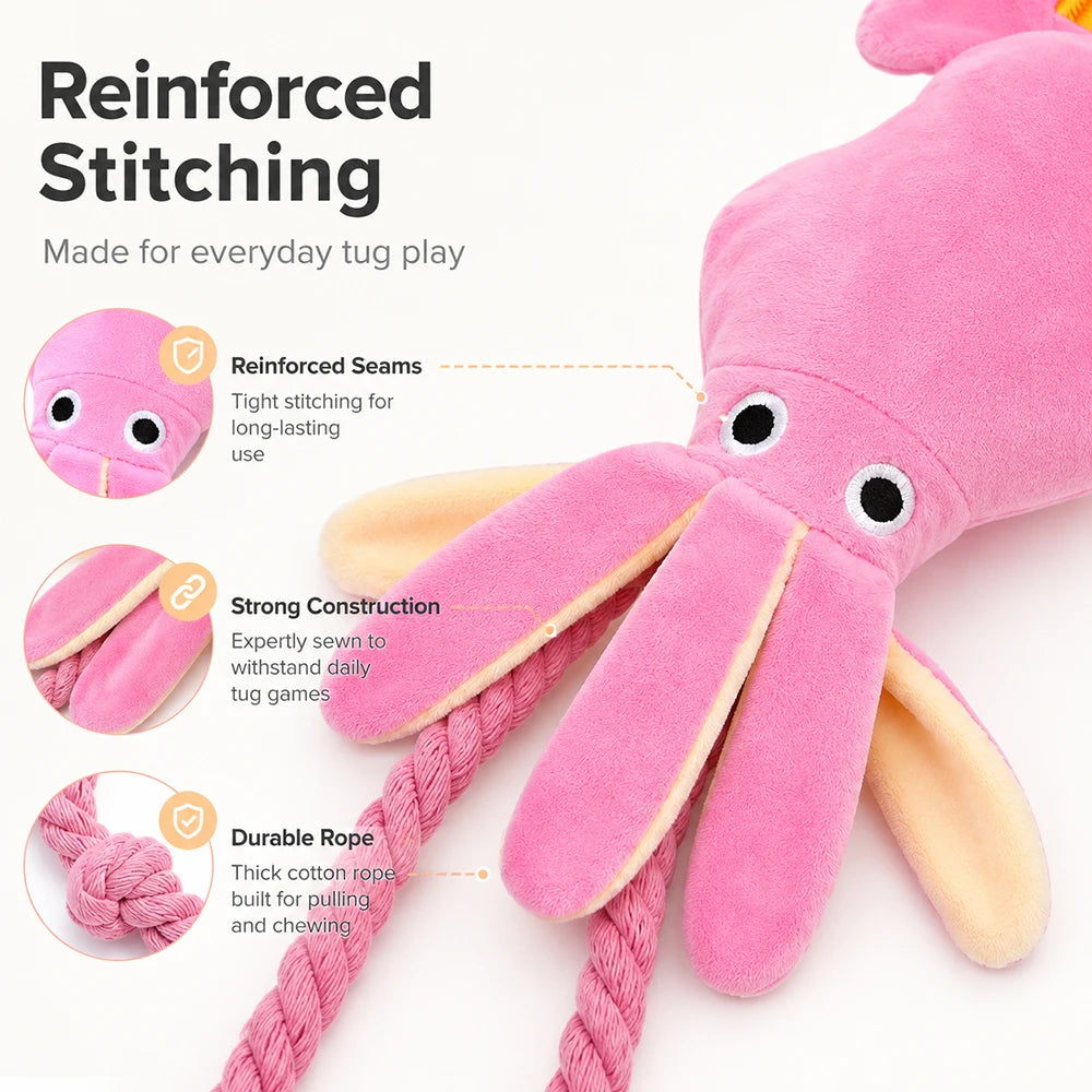 Plush Octopus Dog Toy with Squeaker Cotton Rope Puppy Chew Tug Toy for Dogs and Cats Soft Interactive Pet Bite Play Toys