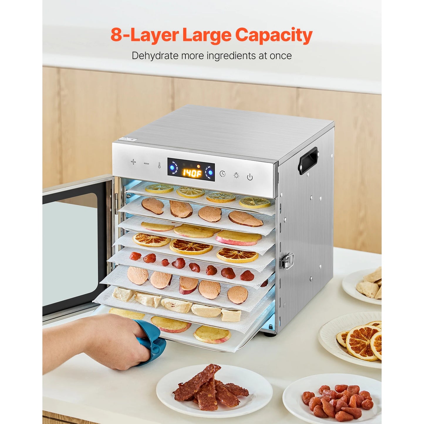 SucceBuy Food Dehydrator Machine 6 8 Stainless Steel Tray 400W Electric Food Dryer with Adjustable Temperature & 24-Hour Timer