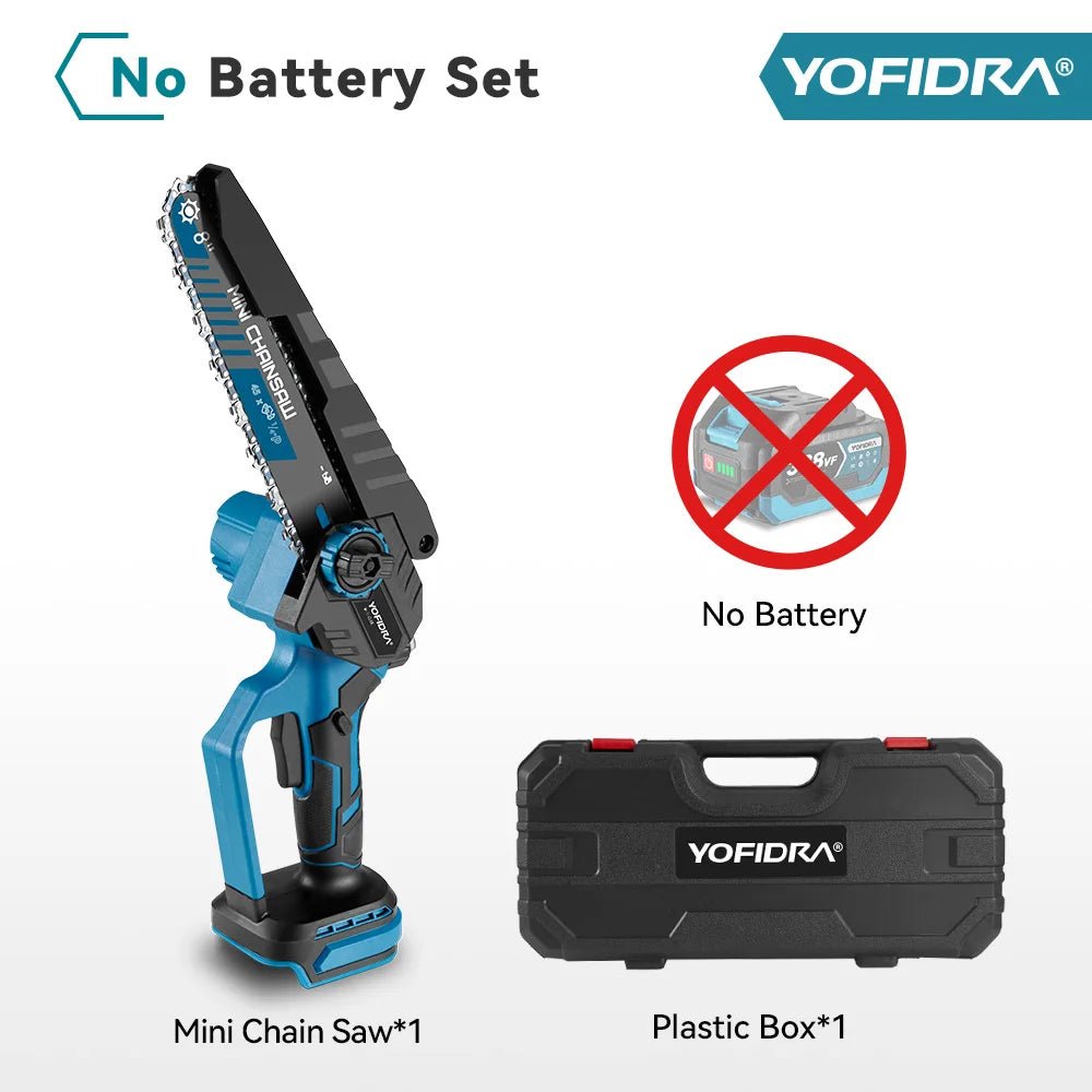 YOFIDRA 8 Inch Brushless Electric Chainsaw 3500W Handheld Woodworking Pruning Chain Saw Cutter Power Tool For Makita Battery Pin