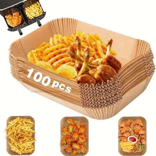 Papier sulfurisé rectangulaire extra large pour friteuse à air - Antiadhésif, facile à nettoyer, gain de place, allant au four, paniers en papier jetables et bol