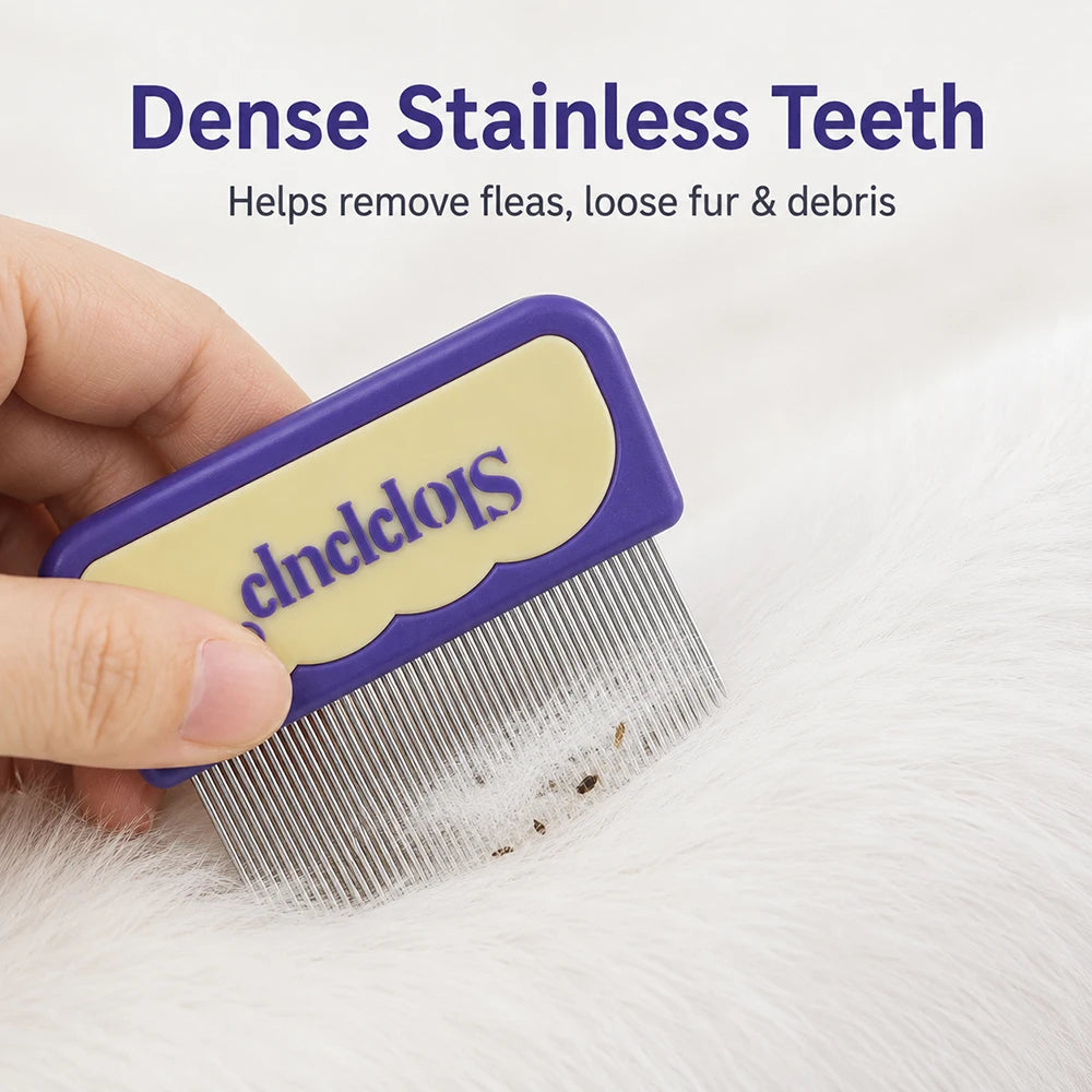 Pet Flea Comb for Cats Dogs Fine Metal Teeth Cat Grooming Brush with Curved Design Dog Fur Cleaning Kitten Loose Hair Remover