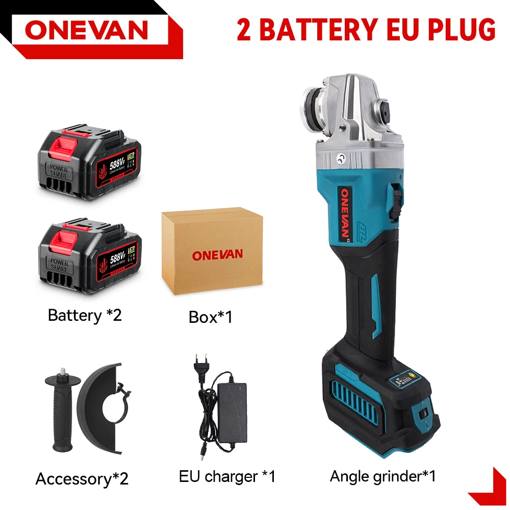 ONEVAN 6Gears Brushless Electric Angle Grinder 125MM Rechargeable Angle Grinder Polishing Power Tools For Makita 18V Battery Pin