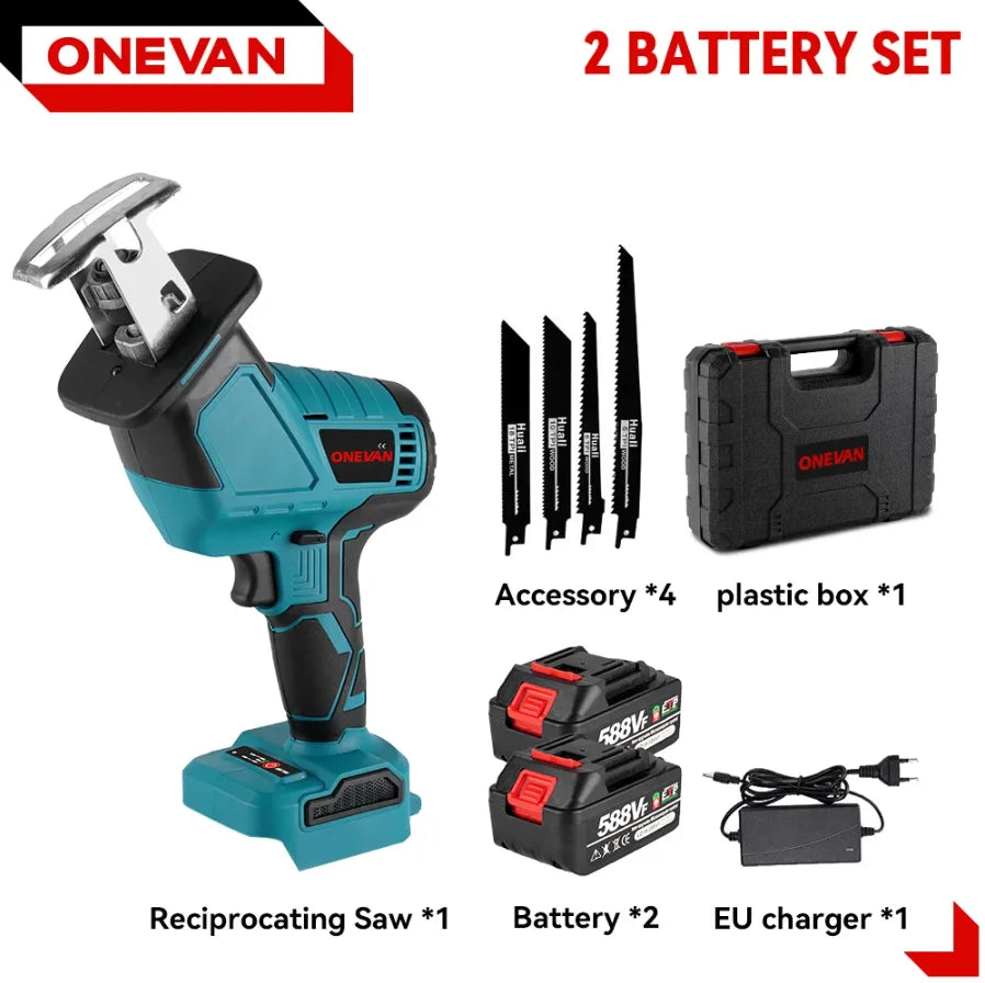 ONEVAN 3600W Borstelloze Elektrische Reciprozaag Accukettingzaag Variabele Metaal Hout Snijgereedschap voor Makita 18V Accu Pin