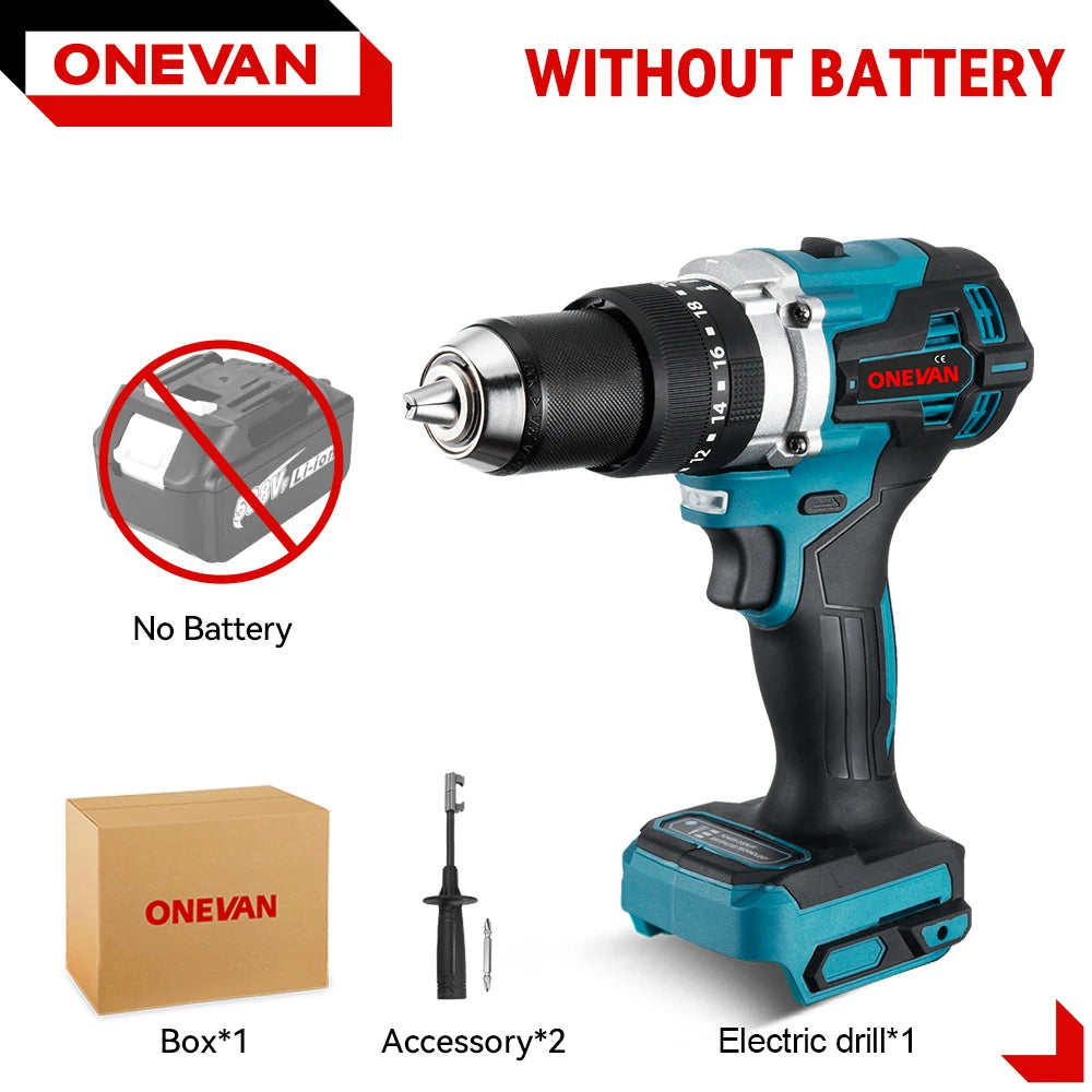 Perceuse à percussion électrique sans balais ONEVAN 13 mm 650 N.m, outil électrique à 20+3 réglages de couple pour batterie Makita 18 V