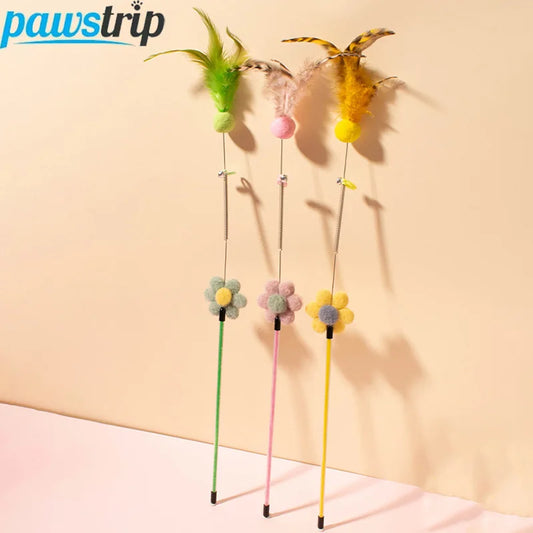Interactive Cat Teaser Wand Toy Funny Cat Stick toys with Artificial Feather Pet Boredom Relief Toys for Cats Kitten Playing Toy
