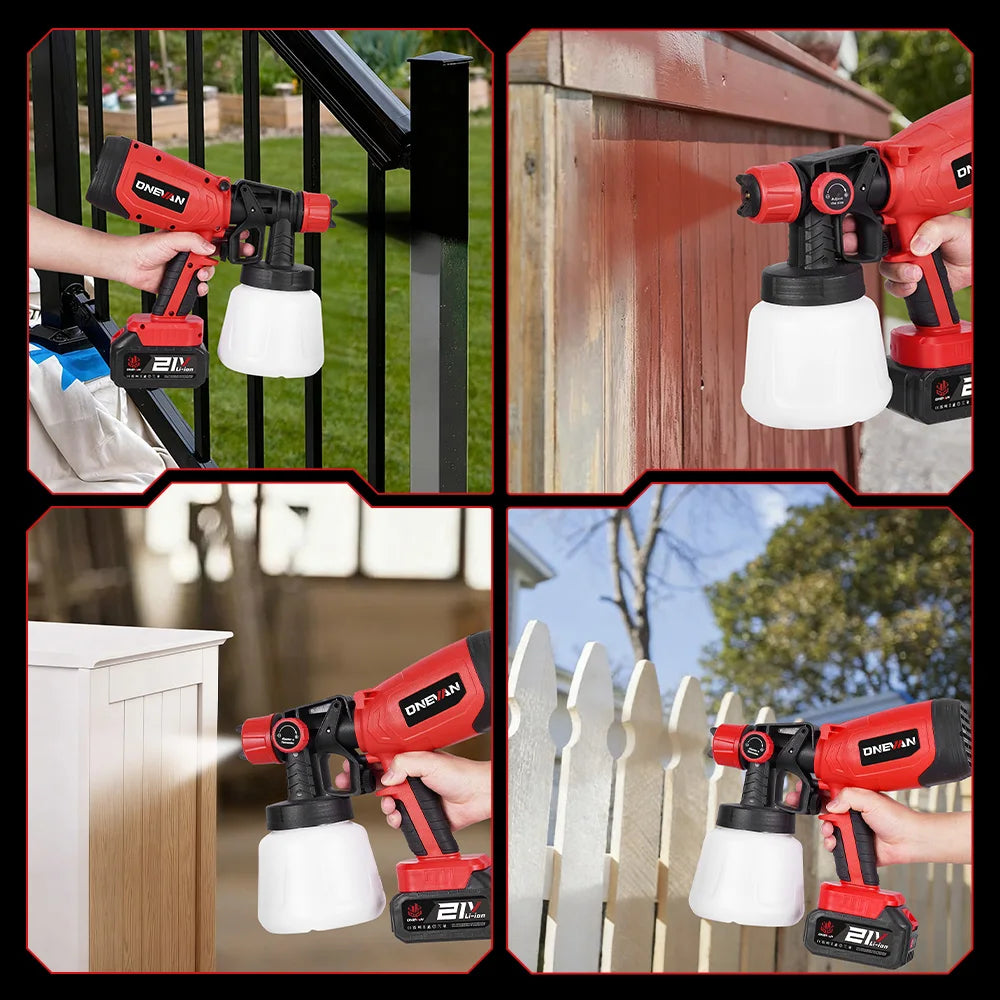 Pistolet à peinture électrique sans fil ONEVAN 800 ml, aérographe HVLP pour revêtement de meubles et automobile, outil électrique pour batterie Makita 18 V